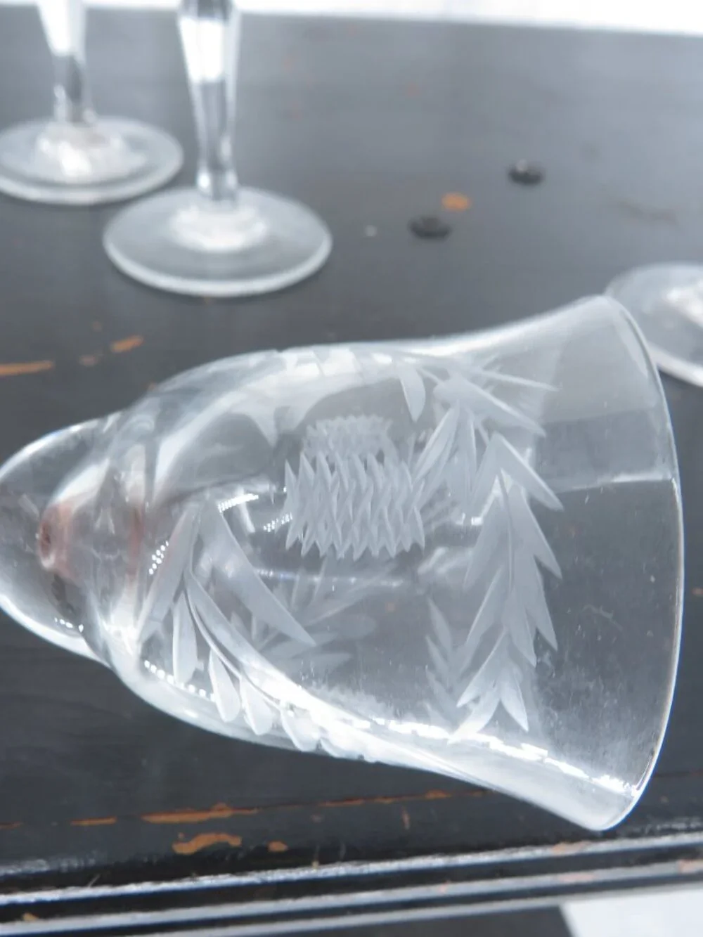 Vintage Etched Wheat Crystal Cordial Glasses Clear Set 5 Small Wine Stemware Cup